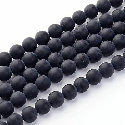 Grade A Natural Black Agate Beads Strands G447-3-1
