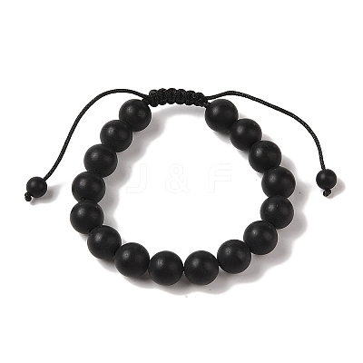 10mm Round Natural Black Onyx(Dyed & Heated) Braided Bead Bracelets BJEW-C067-01C-29-1