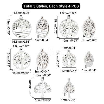 20Pcs 5 Style 304 Stainless Steel Pendants STAS-DC0005-87-1