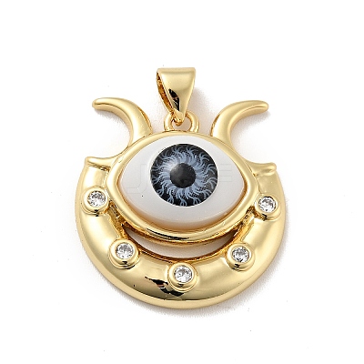 Evil Eye with Moon Brass Micro Pave Clear Cubic Zirconia Pendants KK-G419-10G-01-1