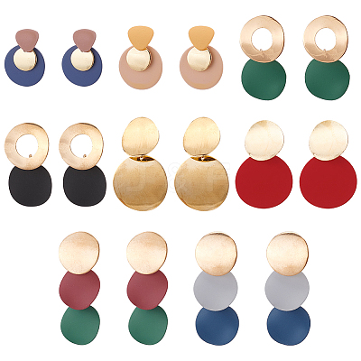 8 Pairs 8 Style Alloy Twist Flat Round & Donut Dangle Stud Earrings for Women EJEW-AN0001-74-1