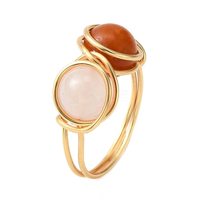 5Pcs 5 Style Natural Mixed Gemstone Round Finger Rings Set RJEW-JR00590-01-1