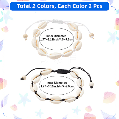4Pcs 2 Colors Natural Shell & Synthetic Turquoise Braided Bead Bracelet for Women BJEW-PA0001-01-1