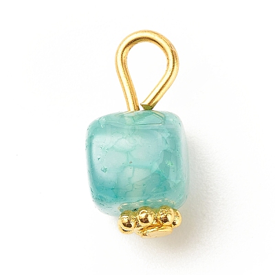 Natural Agate Cube Charms with Golden Tone Iron Loops PALLOY-JF01586-20B-1