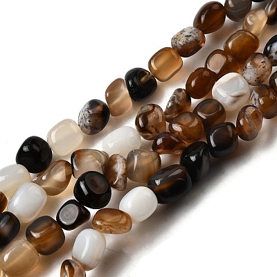 Natural Black Agate Bead Strands G-P070-34-1
