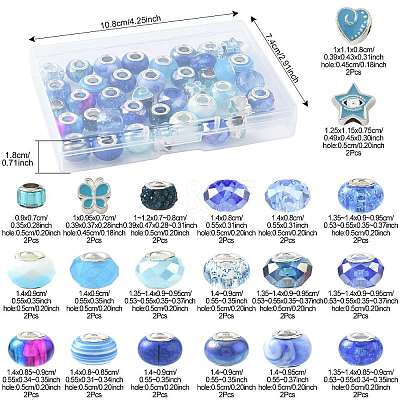40Pcs 20 Styles Blue Series Resin European Beads RPDL-FS0001-02-1