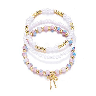 3Pcs 3 Styles Imitation Pearl & CCB Plastic Beads Stretch Bracelets WG0B162-03-1