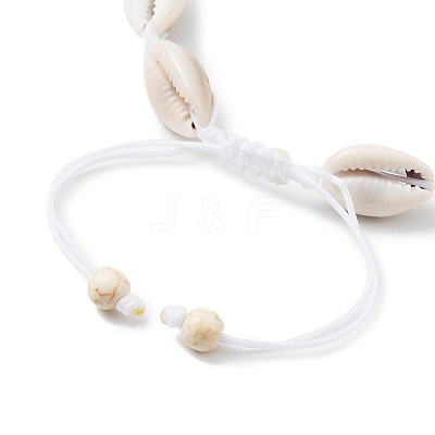 Natural Shell Braided Bead Anklet with Synthetic Turquoise Beads AJEW-AN00561-03-1