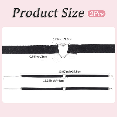 Alloy Heart Link Black Velvet Choker Necklaces NJEW-WH20002-11D-1