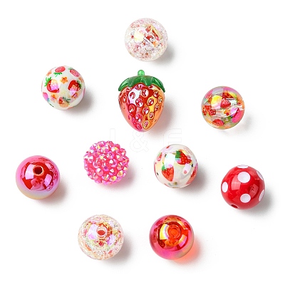 45Pcs 9 Styles Plastic Round Bead & Acrylic Beads Strawberry Kits MACR-CJ0002-46-1