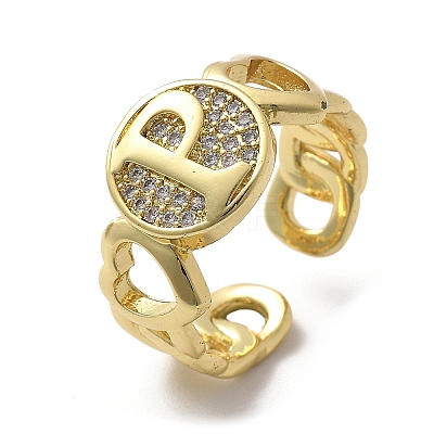 Brass Micro Pave Clear Cubic Zirconia Open Cuff Rings for Women RJEW-K289-02G-P-1