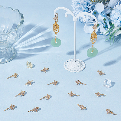 16Pcs Brass Micro Pave Clear Cubic Zirconia Star Earring Hooks KK-UN0005-98-1
