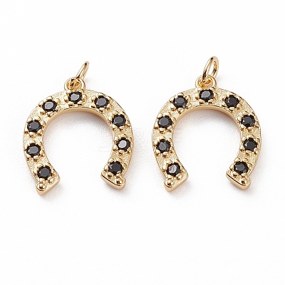 Brass Micro Pave Black Cubic Zirconia Pendants X-KK-C100-14G-1