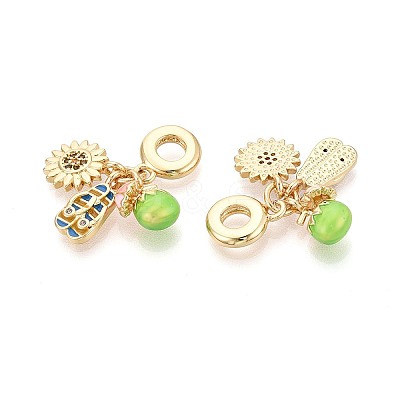 Brass Micro Pave Colorful Cubic Zirconia and Enamel European Dangle Charms KK-T079-80G-1