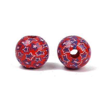Independence Day Theme Wood European Beads WOOD-Z005-01A-01-1