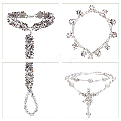 6Pcs 3 Style Clear Resin & ABS Plastic Flower & Starfish Toe Ring Anklets Set AJEW-AN0001-02-1