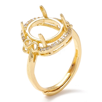 Brass Cubic Zirconia Adjustable Solitaire Ring Components KK-K266-10G-1