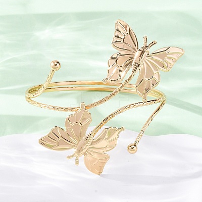 Butterfly Alloy Arm Cuff Bangles for Girl Women AJEW-A063-01H-G-1