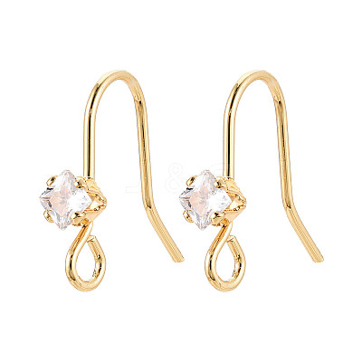 Brass Pave Clear Cubic Zirconia Earring Hooks KK-T077-17G-03-1