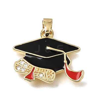 Brass Micro Pave Clear Cubic Zirconia with Black Enamel Pendants CU-CBAA556-07C-1