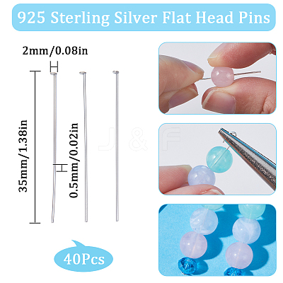 40Pcs 925 Sterling Silver Flat Head Pins STER-SC0001-23B-1