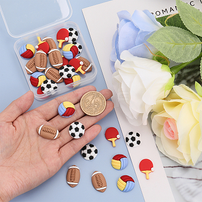 64Pcs 4 Styles Sports Theme Opaque Resin Cabochons RESI-CA0001-64-1
