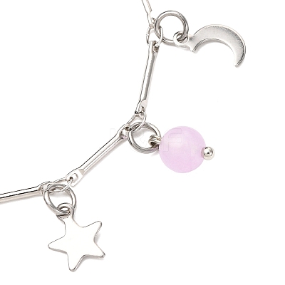 Stainless Steel and Natural & Dyed Malaysia Jade Charm Bracelets BJEW-JB12418-01-1