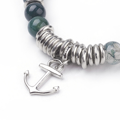 Natural Moss Agate Charm Bracelets BJEW-JB03403-03-1