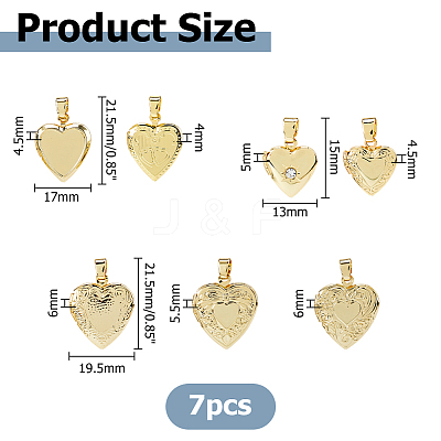 7Pcs 7 Styles Brass Locket Pendants KK-HS0015-91-1