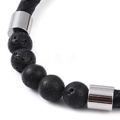 Round Natural Lava Rock Bead Bracelets BJEW-A009-08P-03-1