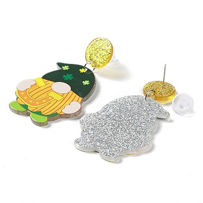 Saint Patrick's Day Sparkling Acrylic Dangle Stud Earrings LS-EJEW-P243-A06-1