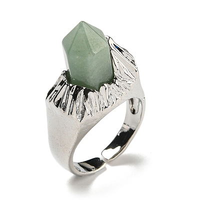 Hexagonal Prism Natural Green Aventurine Open Cuff Rings RJEW-B106-01P-01-1
