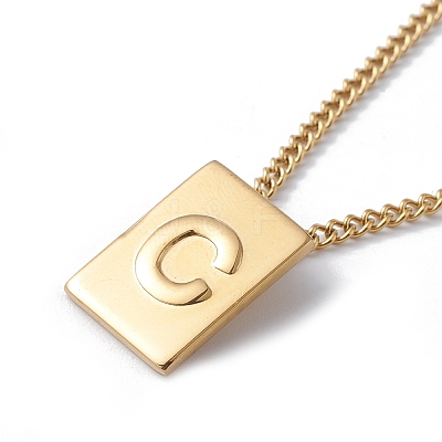 Stainless Steel Initial Letter Rectangle Pendant Necklace for Men Women NJEW-E090-01G-03-1