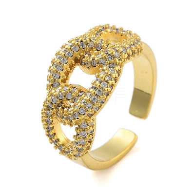 Oval Curb Chain Clear Cubic Zirconia Open Cuff Ring RJEW-L120-008G-1