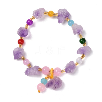 Nuggets Natural Amethyst Stretch Beaded Bracelets BJEW-H546-01-1