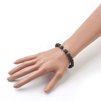 Natural Lava Rock Beads Stretch Bracelets BJEW-JB03850-04-1