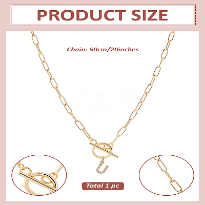 1Pc 304 Stainless Steel Chain & Brass Micro Pave Cubic Zirconia Letter Pendant Necklaces NJEW-LP0001-36U-G-1
