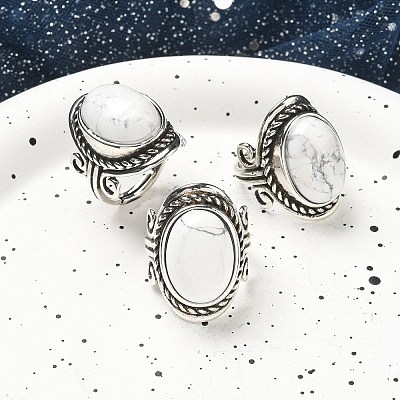 Natural Howlite Adjustable Rings RJEW-I108-01AS-01-1