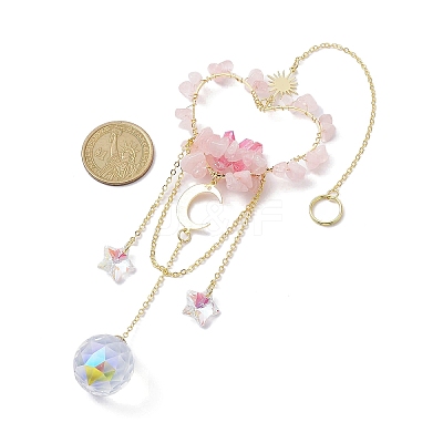 Natural Rose Quartz Chip Beads with Brass Finding Pendant Decorations HJEW-JM01815-04-1