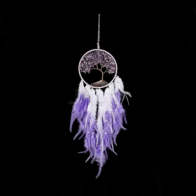 Iron Woven Web/Net with Feather Pendant Decorations AJEW-B017-06-1