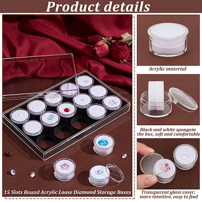 15 Slots Round Acrylic Loose Diamond Storage Boxes CON-WH0089-78B-1
