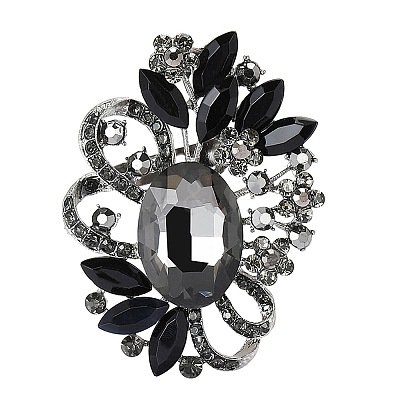 Flower with Oval Platinum Alloy Rhinestone Brooches for Backpack Clothes PW-WG4AA4A-09-1