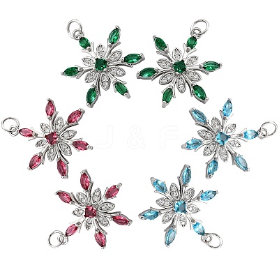 6Pcs 3 Style Brass Cubic Zirconia Pendants ZIRC-SZ0001-80P-1