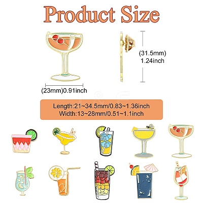 10Pcs 10 Styles Mixed Drink Enamel Pins JEWB-CJ0003-30-1