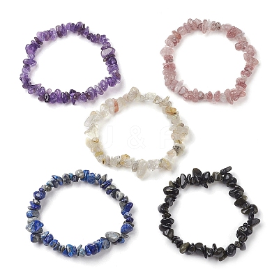 12 Constellation Natural Mixed Gemstone Chip Beaded Stretch Bracelets Sets for Women Men BJEW-JB10264-03-1