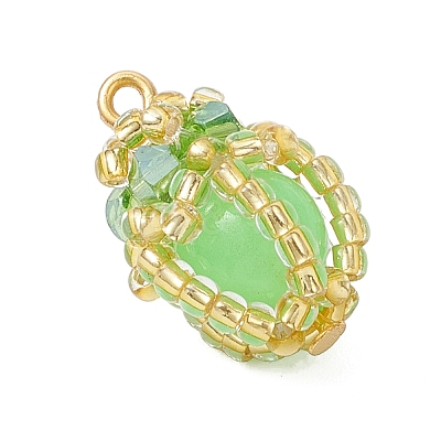 Luminous Handmade Glass Seed Beaded Teardrop Pendants PALLOY-MZ00962-1