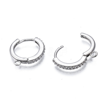 Brass Micro Pave Cubic Zirconia Huggie Hoop Earring Findings X-KK-T063-013P-NF-1
