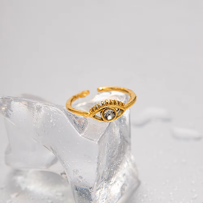 Adjustable 304 Stainless Steel with Cubic Zirconia Cuff Open Rings for Women DT5559-1