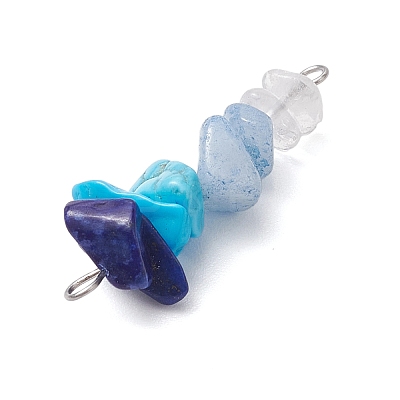 6Pcs Mixed Gemstone Chip Beaded Connector Charms Set PALLOY-JF02770-02-1