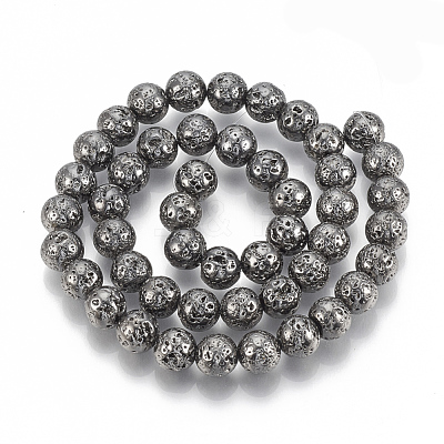 Electroplated Natural Lava Rock Beads Strands G-T061-55D-10mm-1